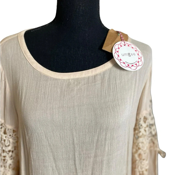 Umgee Cream Boho Crochet Lace Bell Sleeve Dress S - Picture 3 of 10